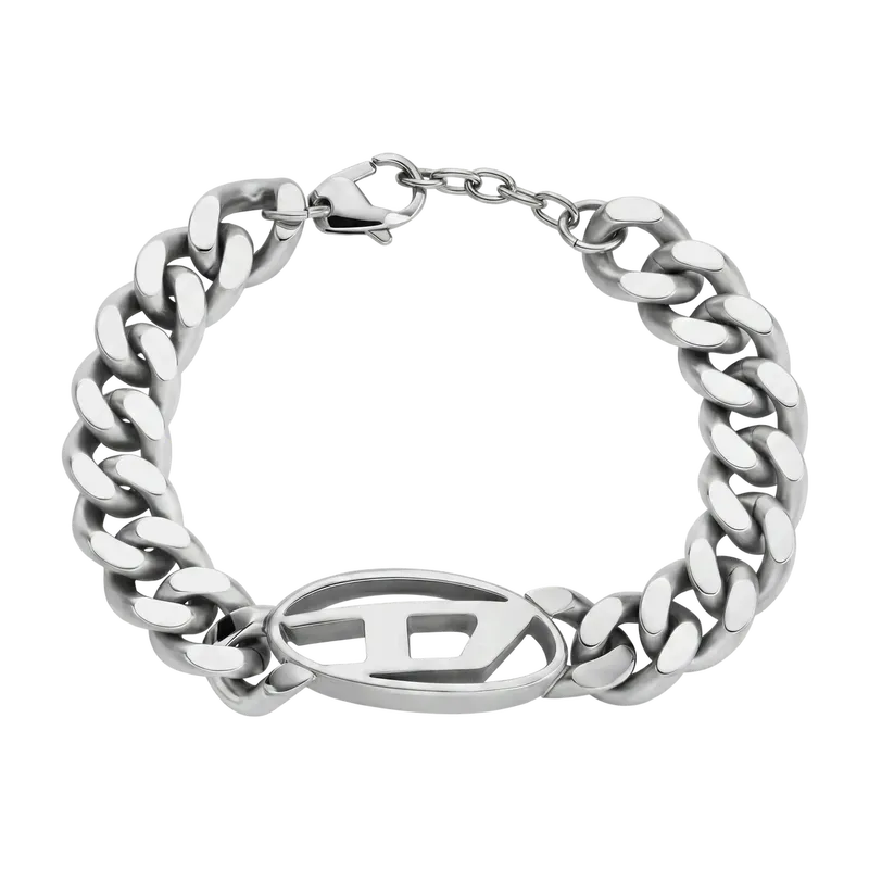 Oval D Logo Stainless Steel Chain Bracelet Silver 198mm+18mm