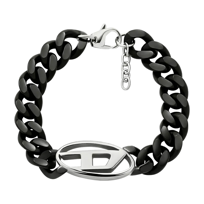 Oval D Logo Stainless Steel Chain Bracelet Black L 450MM + 50MM x W 12MM
