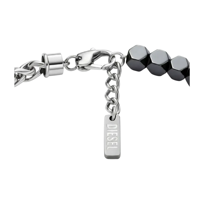 Font Stainless Steel and Hematite Beaded Bracelet