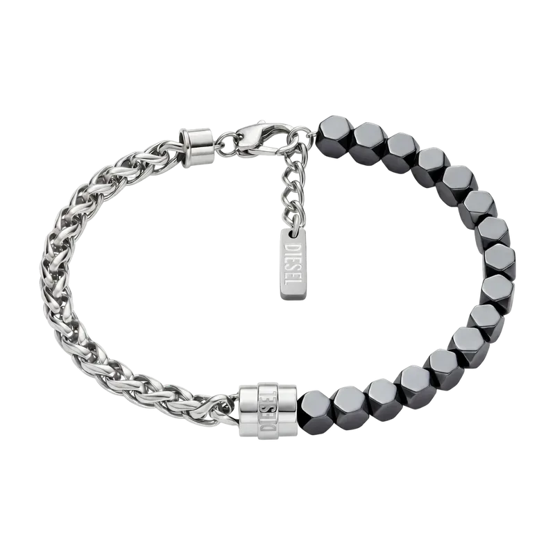 Font Stainless Steel and Hematite Beaded Bracelet