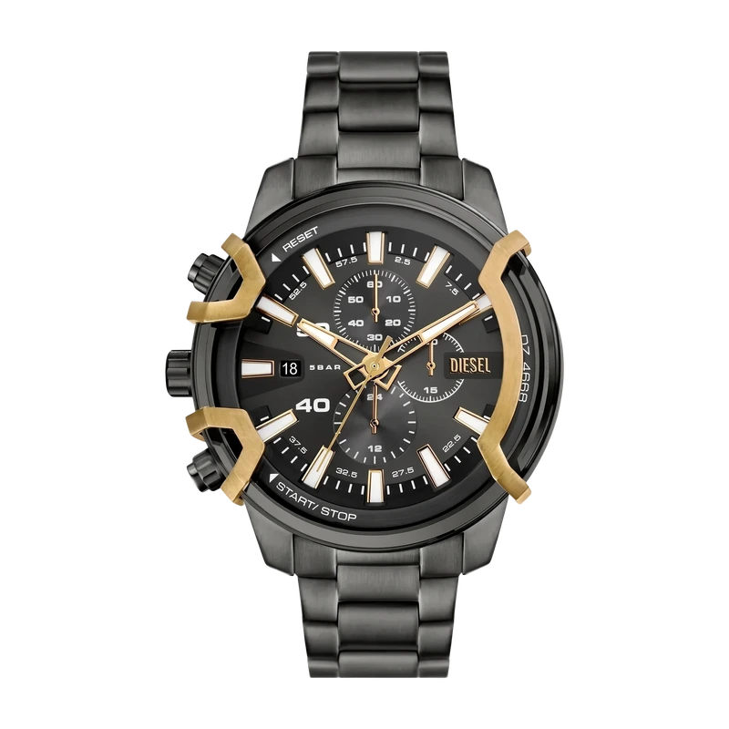 Spiked Chronograph Black Leather Watch