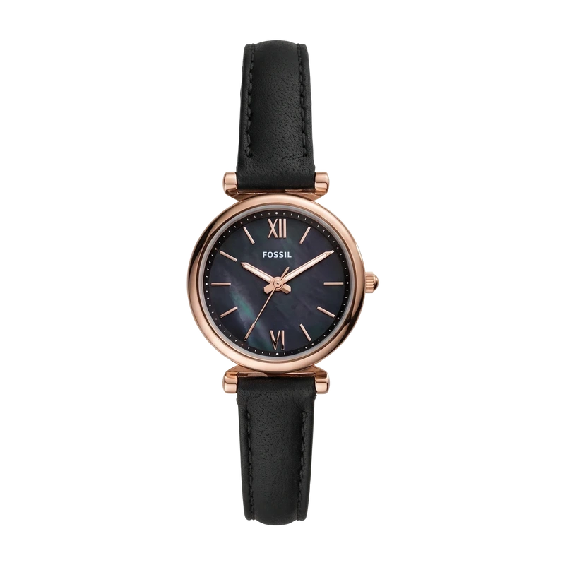 Carlie Mini 28mm Three-Hand Black Leather