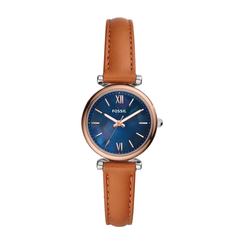 Carlie Mini 28mm Three-Hand Tan Leather