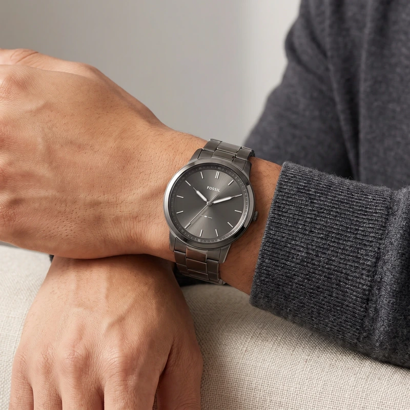 Minimalist 44mm Three-Hand Smoke Stainless Steel