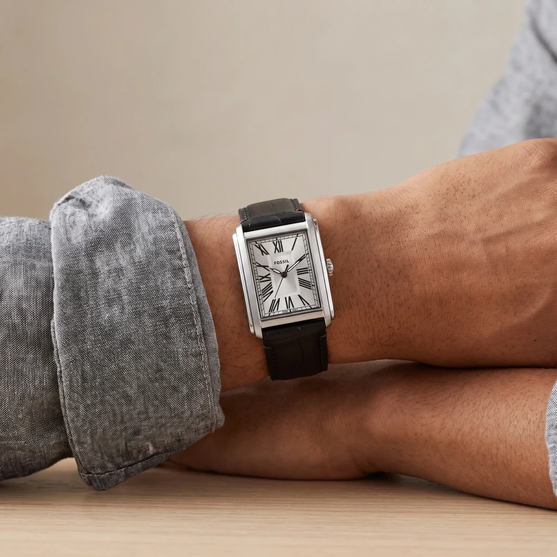 Carraway 30mm Three-Hand Black Croco Leather Watch