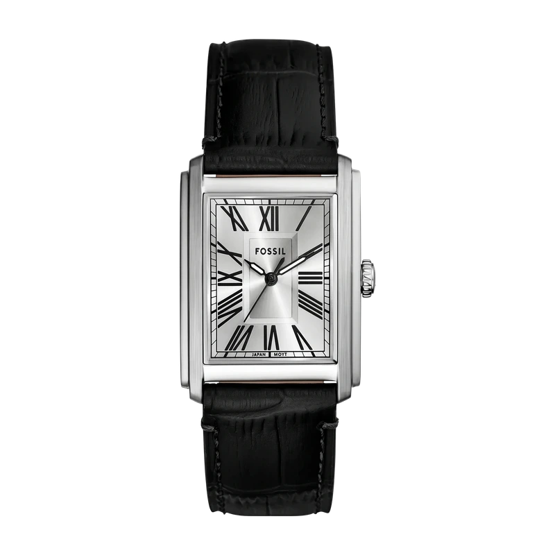 Carraway 30mm Three-Hand Black Croco Leather Watch
