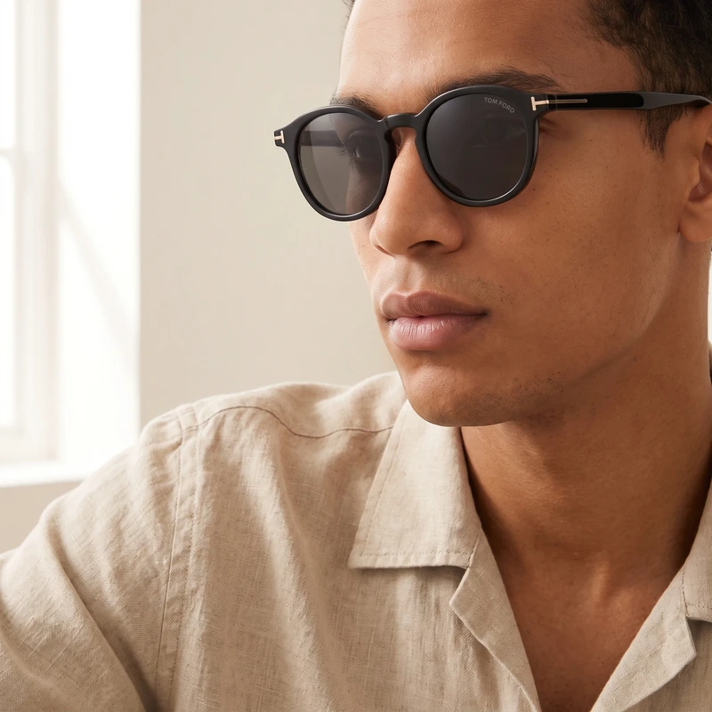 Round Sunglasses Black Grey Lens FT1277-D 05A