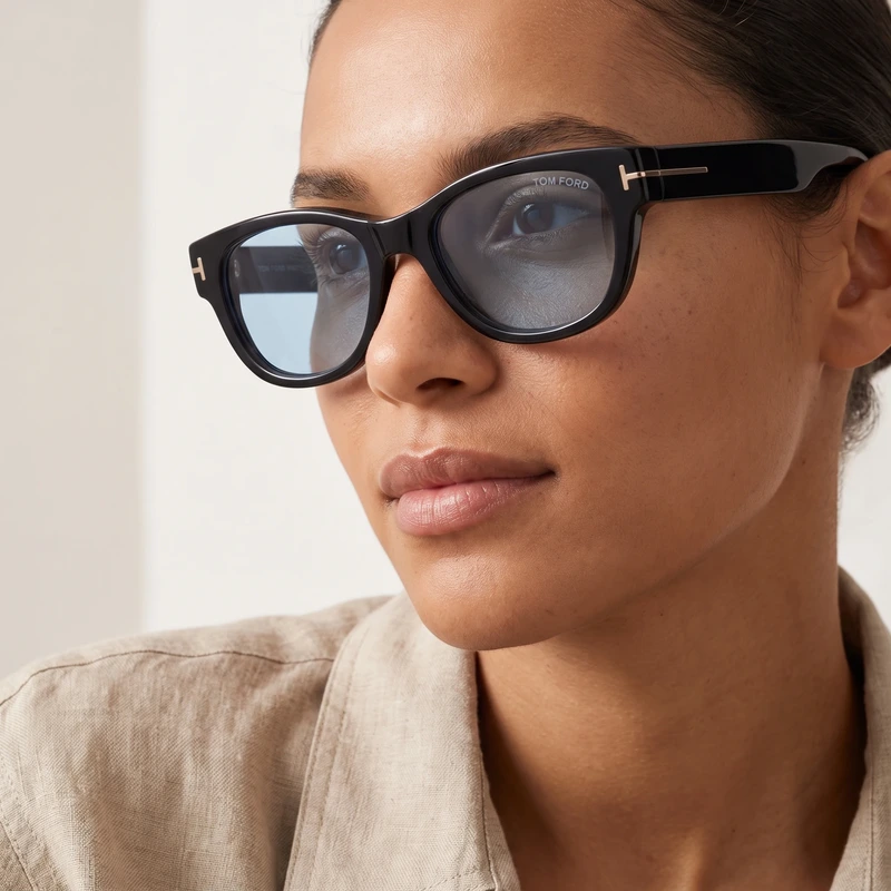 Rectangular Sunglasses Black Blue Lens FT1350-D