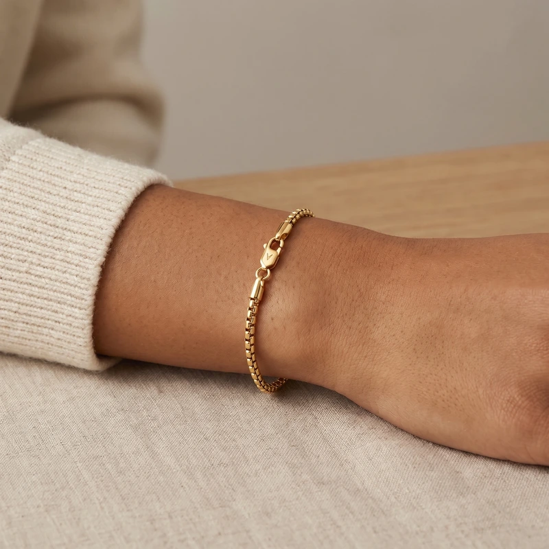 Box Chain Bracelet, 3MM - 14K Gold