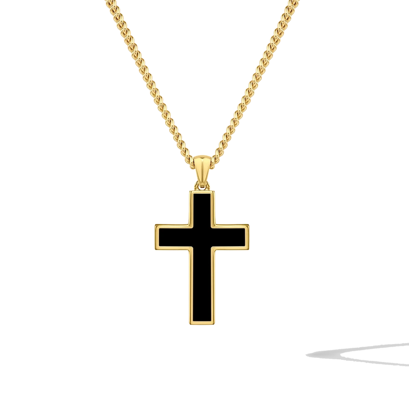 Stone Cross Pendant - 14K Gold Onyx