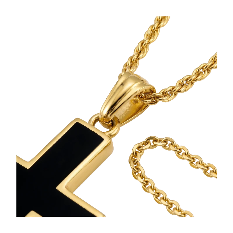 Stone Cross (Large) - 14K Gold Onyx