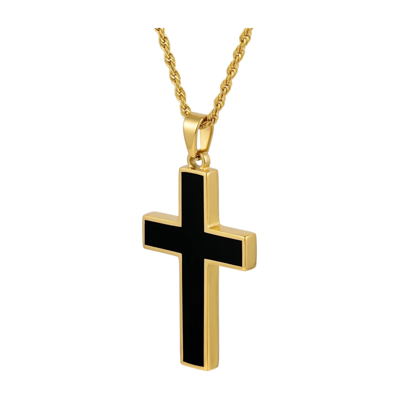 Stone Cross (Large) - 14K Gold Onyx