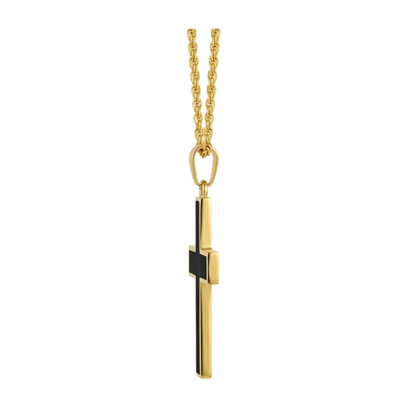 Stone Cross (Large) - 14K Gold Onyx