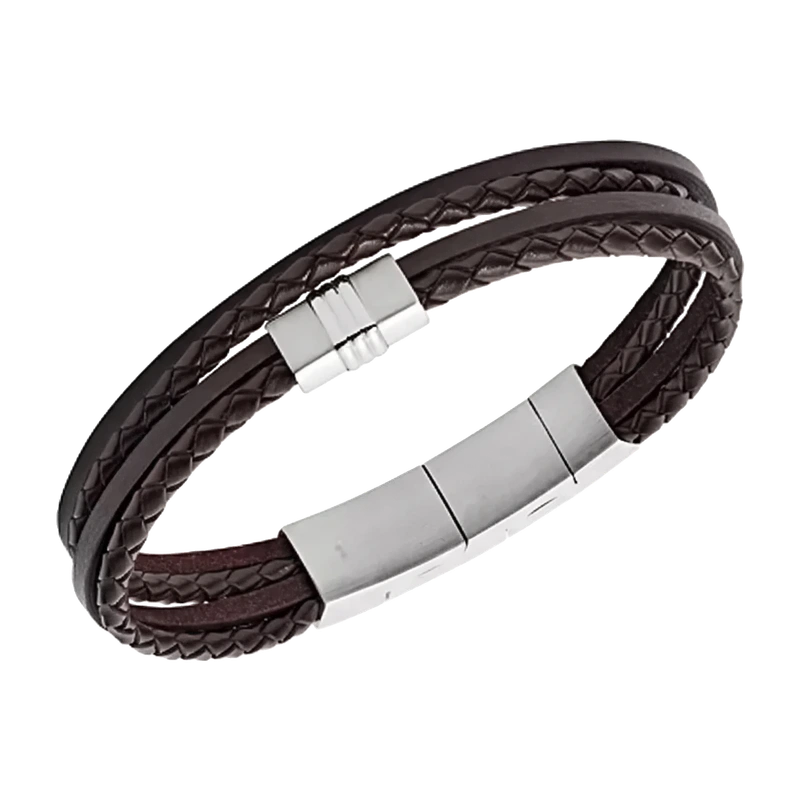 Brown Multi-Strand Braided Leather Bracelet