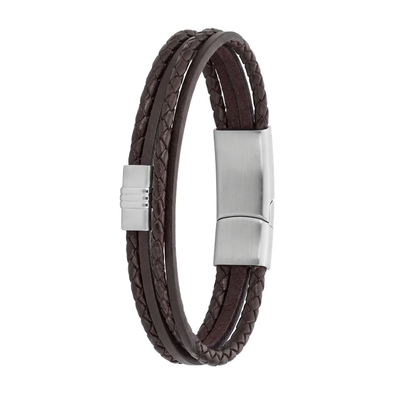 Brown Multi-Strand Braided Leather Bracelet