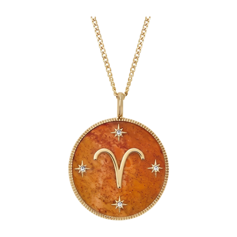Aries Sutton Zodiac Gold-Tone Stainless Steel Red Carnelian Pendant