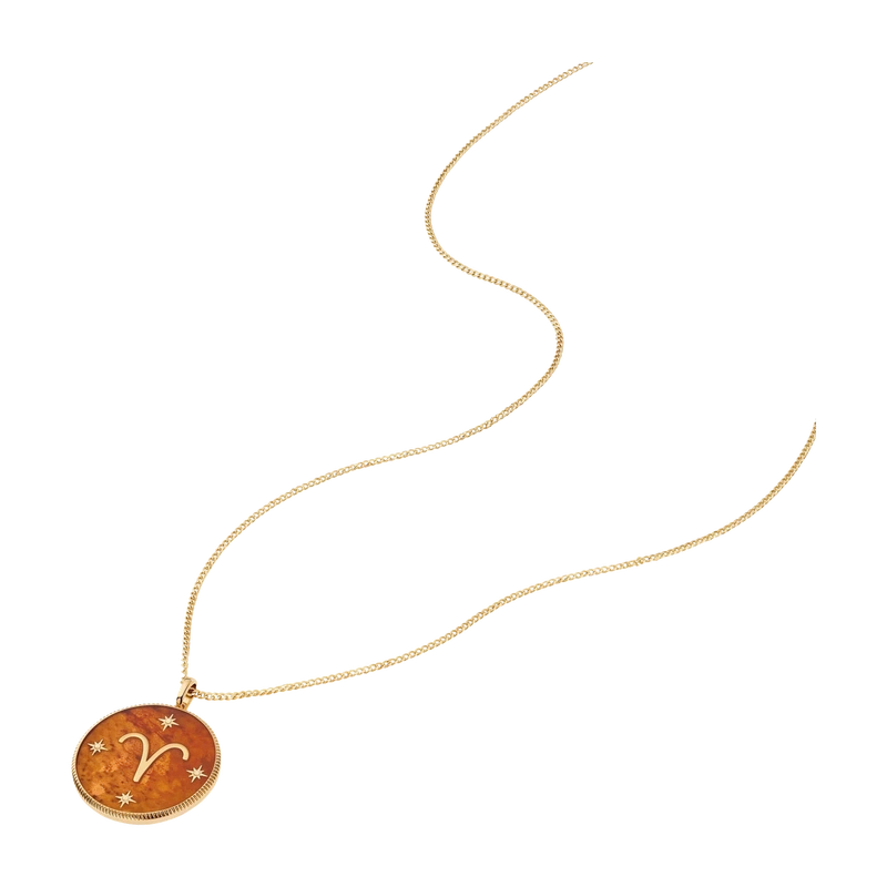 Aries Sutton Zodiac Gold-Tone Stainless Steel Red Carnelian Pendant
