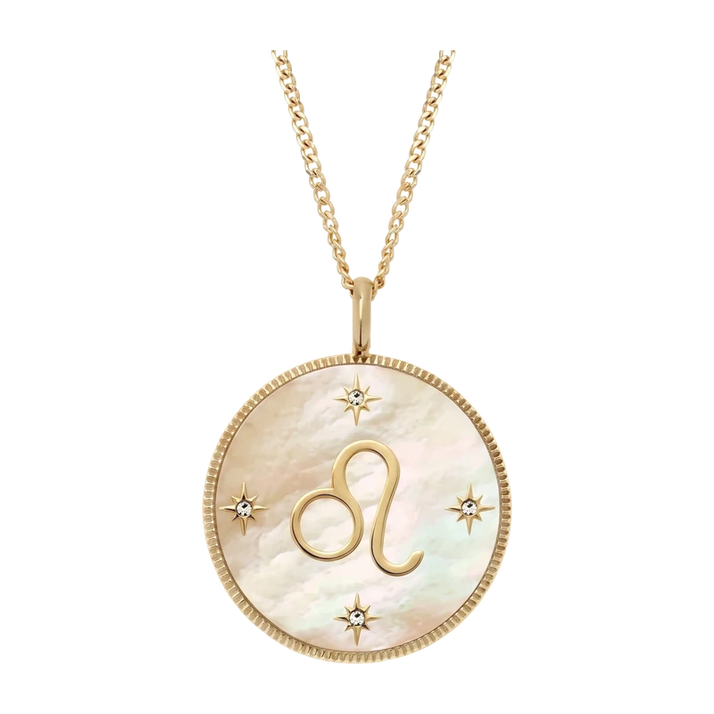 Leo Sutton Zodiac Gold-Tone Stainless Steel Gold Mother-of-Pearl Pendant