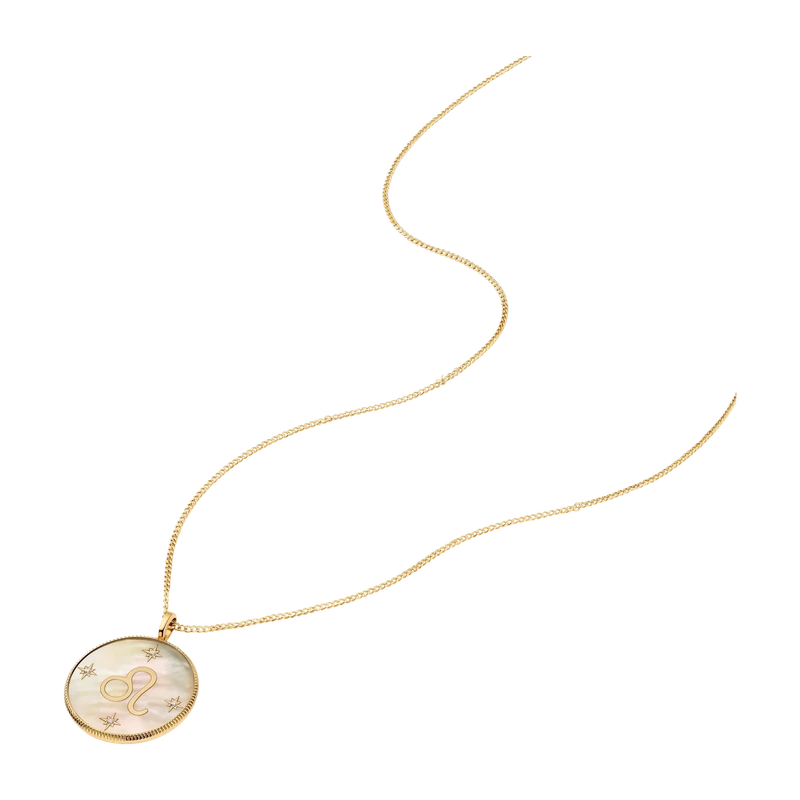 Leo Sutton Zodiac Gold-Tone Stainless Steel Gold Mother-of-Pearl Pendant