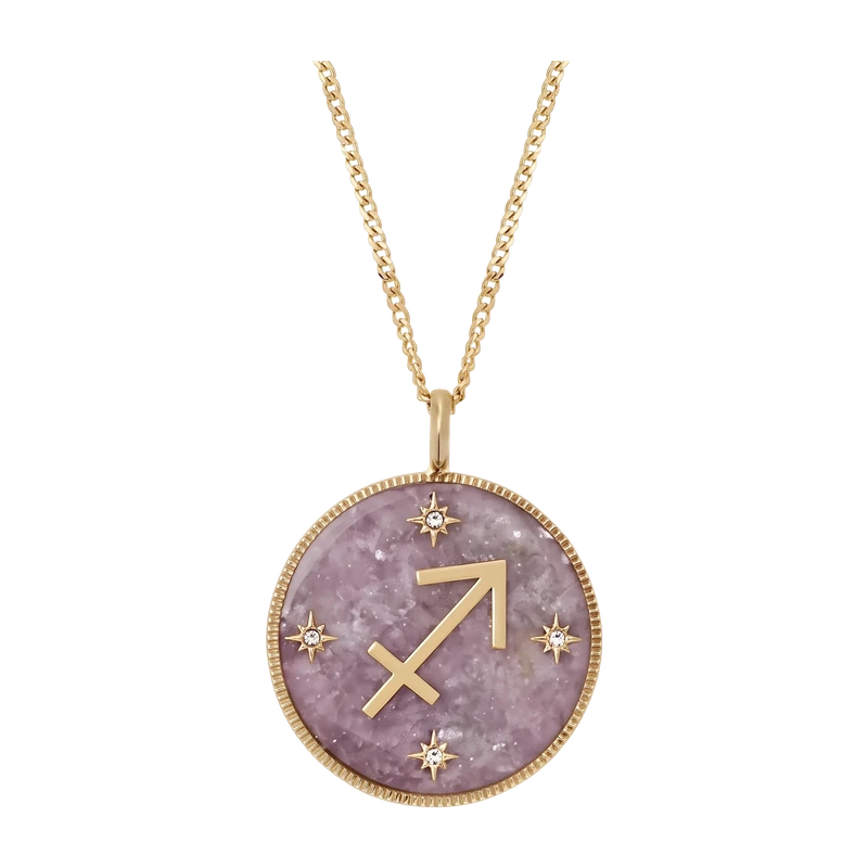 Sagittarius Sutton Zodiac Gold-Tone Stainless Steel Purple Amethyst Pendant