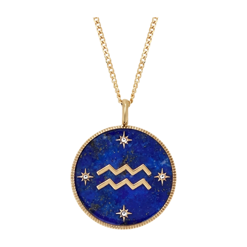 Aquarius Sutton Zodiac Gold-Tone Stainless Steel Blue Lapis Pendant