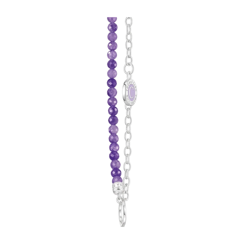 Charm Necklace with Violet Imitation Amethyst Beads Silver