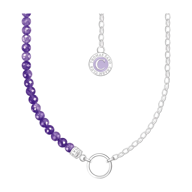 Charm Necklace with Violet Imitation Amethyst Beads Silver