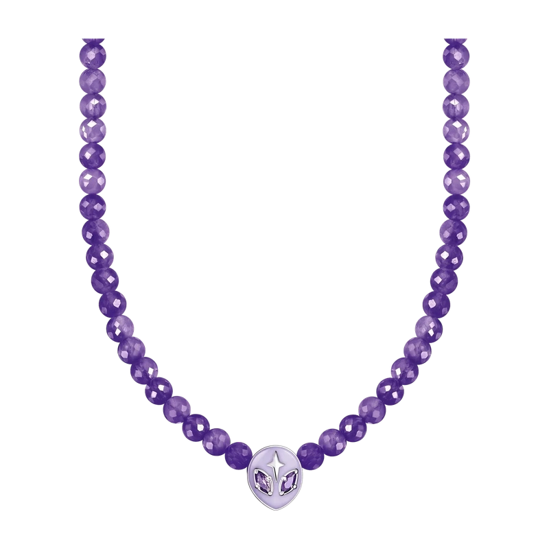 Imitated Amethyst Alien Head Necklace