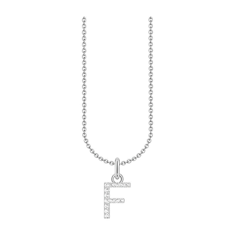 Silver Letter F Necklace with White Zirconia