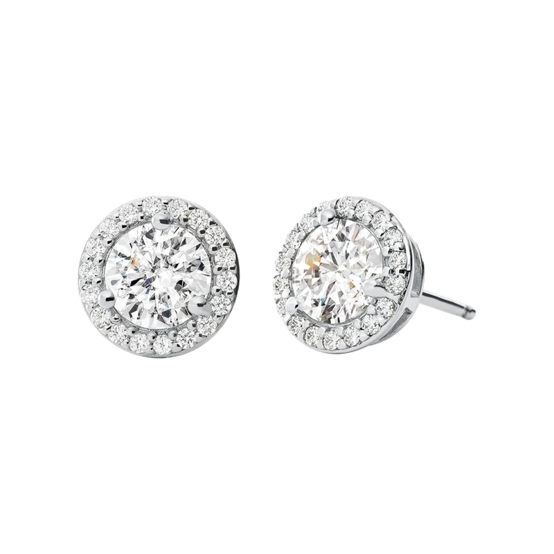 Pavé Halo Sterling Silver Stud Earrings