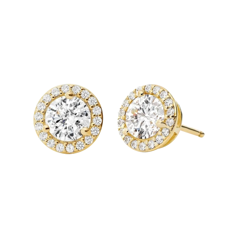 Pavé Halo Gold-Plated Sterling Silver Stud Earrings