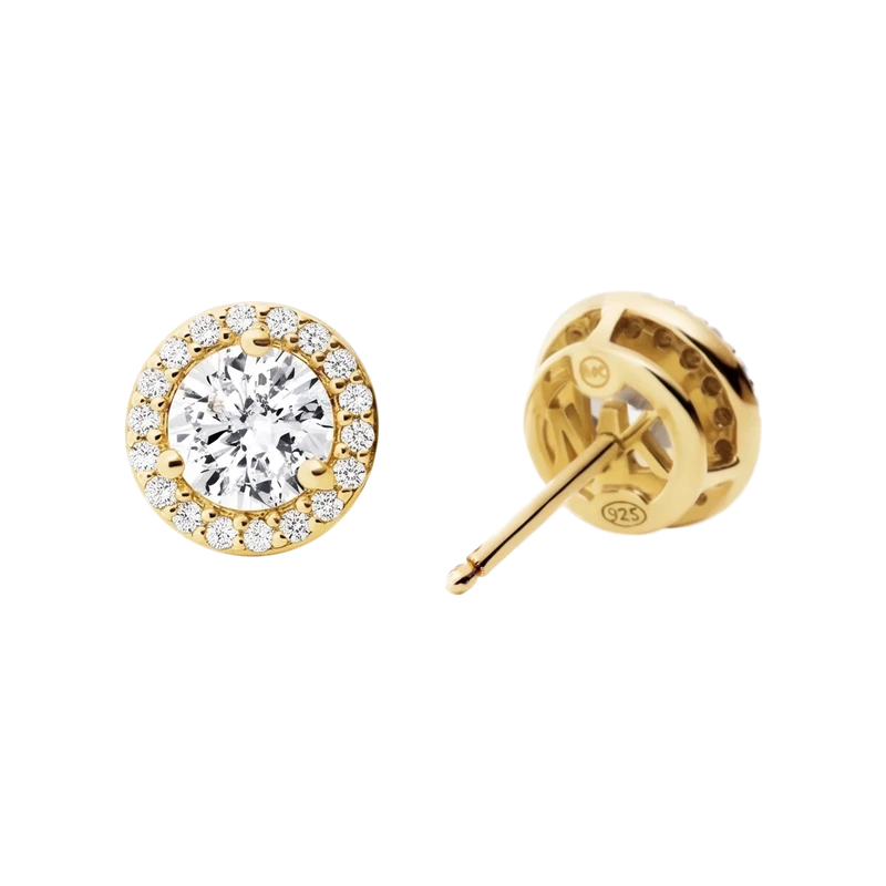 Pavé Halo Gold-Plated Sterling Silver Stud Earrings