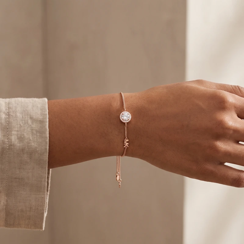 Halo Slider Rose Gold-Plated Sterling Silver Bracelet