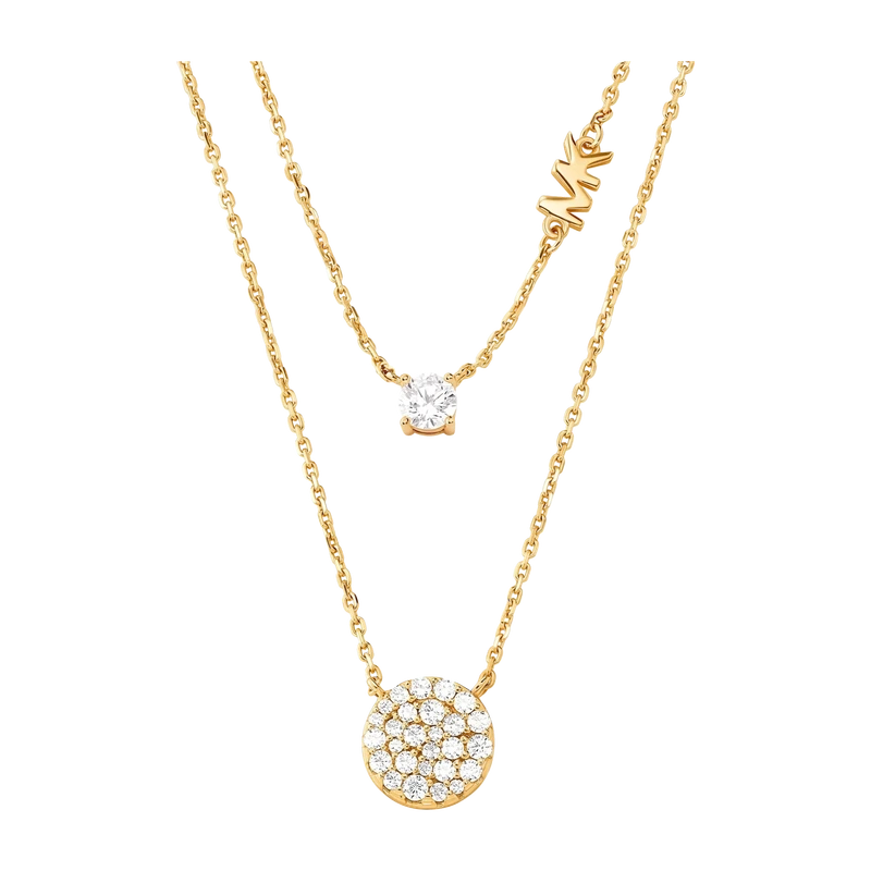 Brilliance Double Layered Pavé Disc Gold-Plated Sterling Silver Necklace