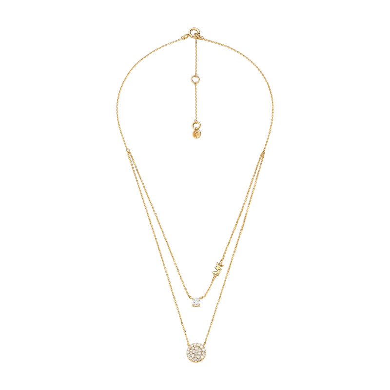 Brilliance Double Layered Pavé Disc Gold-Plated Sterling Silver Necklace