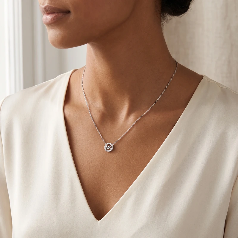 Fulton Pavé Logo Charm Sterling Silver Necklace 38cm