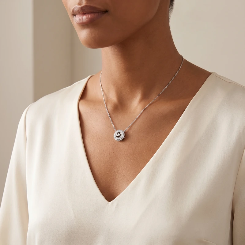 Pavé Logo Pendant Sterling Silver Necklace 40.6cm