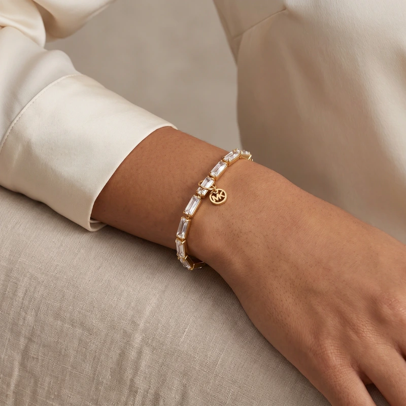 Brilliance Baguette Stretch Gold-Tone Tennis Bracelet