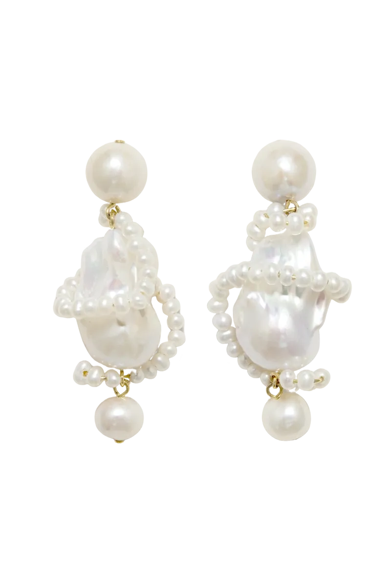Carvings - Pearl and Recycled Gold Vermeil Earrings