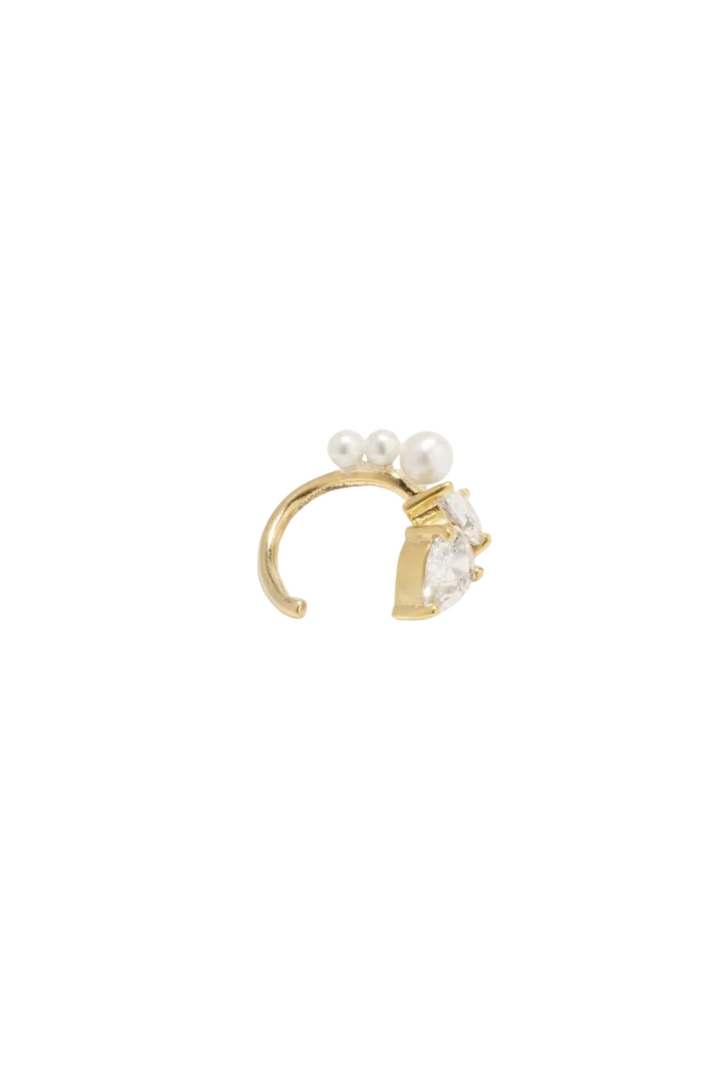 Chasing Shadows - Pearl and Zirconia Recycled Gold Vermeil Ear Cuff
