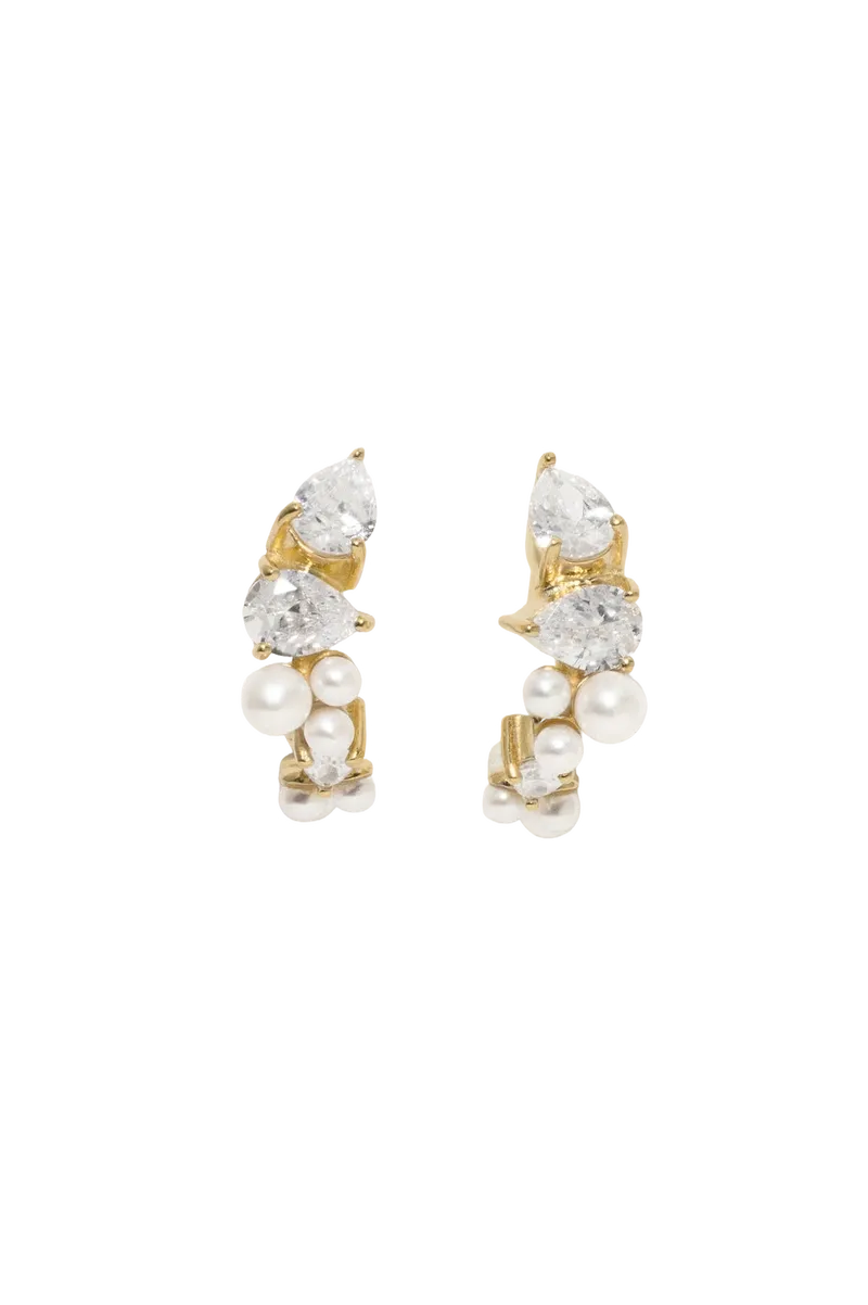 Chasing Shadows - Pearl and Zirconia Recycled Gold Vermeil Earrings