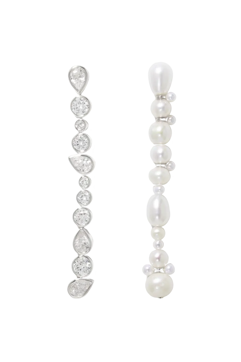 Glitch - Pearl and Zirconia Recycled Silver Earrings