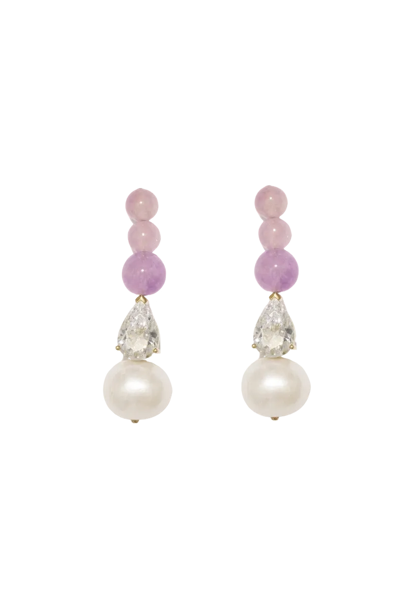 Ballard - Pearl, Zirconia and Jade Bead Gold Vermeil Earrings