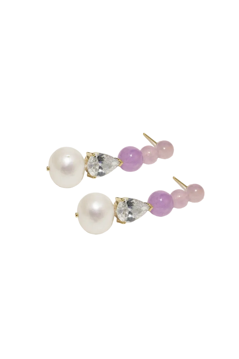 Ballard - Pearl, Zirconia and Jade Bead Gold Vermeil Earrings