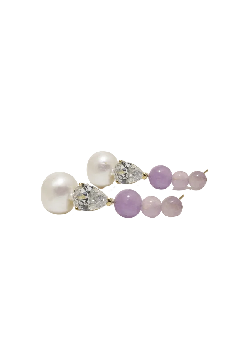 Ballard - Pearl, Zirconia and Jade Bead Gold Vermeil Earrings
