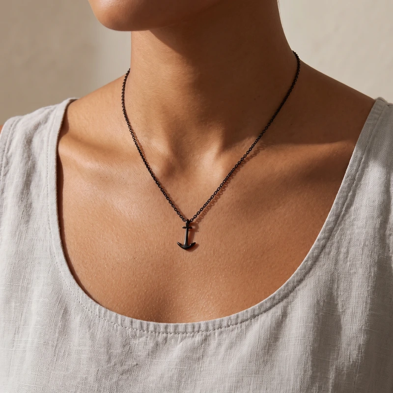 Anchor Necklace Black