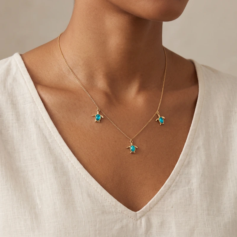 Turtle Necklace Aquamarine