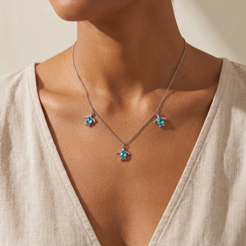 Turtle Necklace Aquamarine