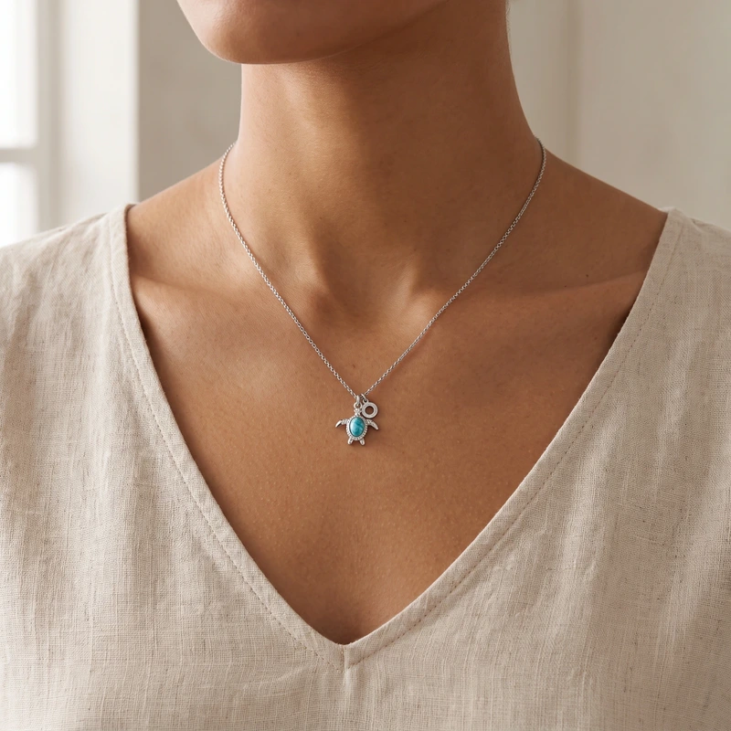 Turtle Mono Necklace Aquamarine