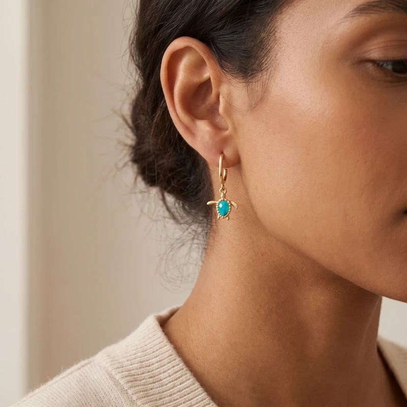 Turtle Hoops Earring Aquamarine